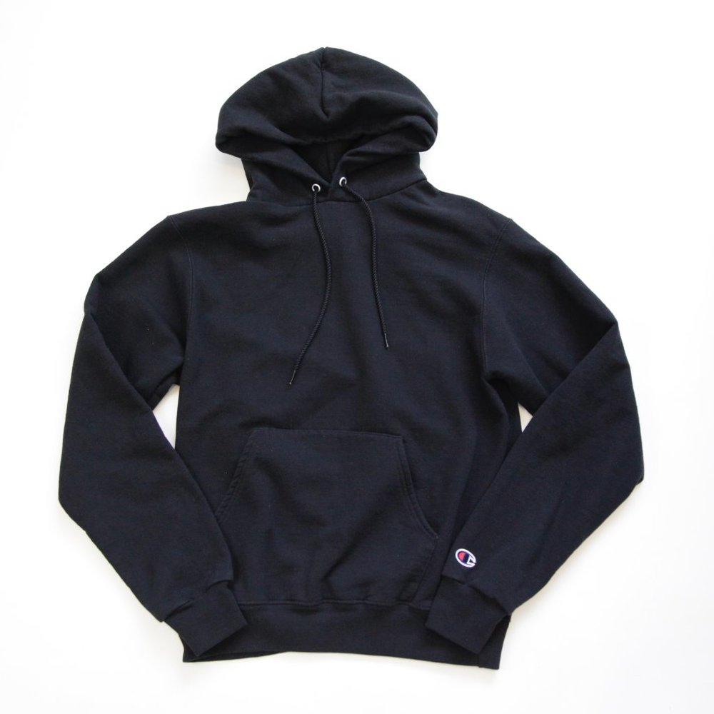 Champion Eco Authentic Black Kangaroo Hoodie Sweatshirt, Adult Men's Small